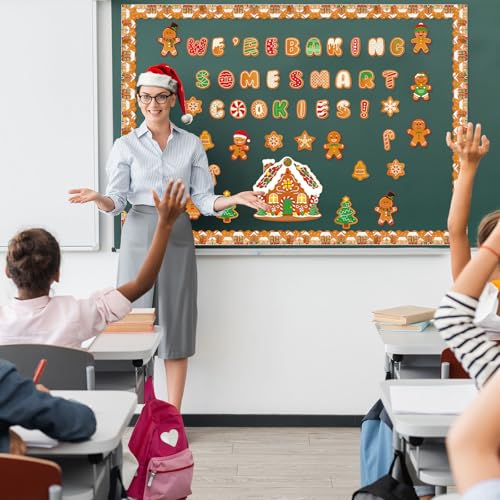 Image of 113 Pcs Christmas Bulletin Board Decorations Set Christmas Gingerbread Classroom Decorations Gingerbread Man Gingerbread Candy House Cutouts For Xmas Winter Holiday Party Office Classroom School Wall Decor