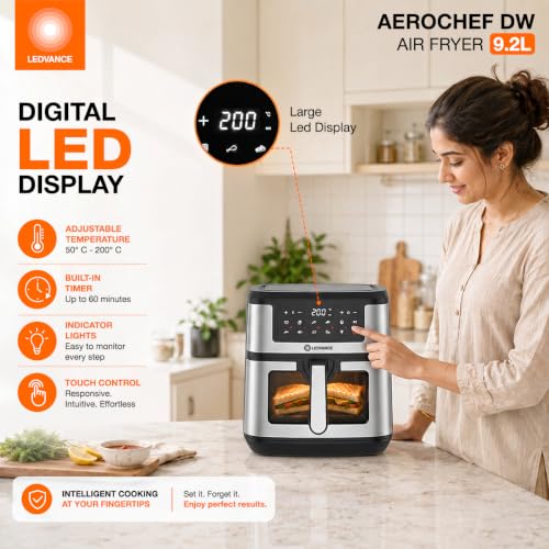 Image of Ledvance Air Fryer | 9.2L Capacity & 1750W | 10 in 1 Functions | Digital & Touch Panel | Glass View | Rapid Air Circulation | 85% Less Oil Usage | 9 Preset Menus | 2 Year Warranty