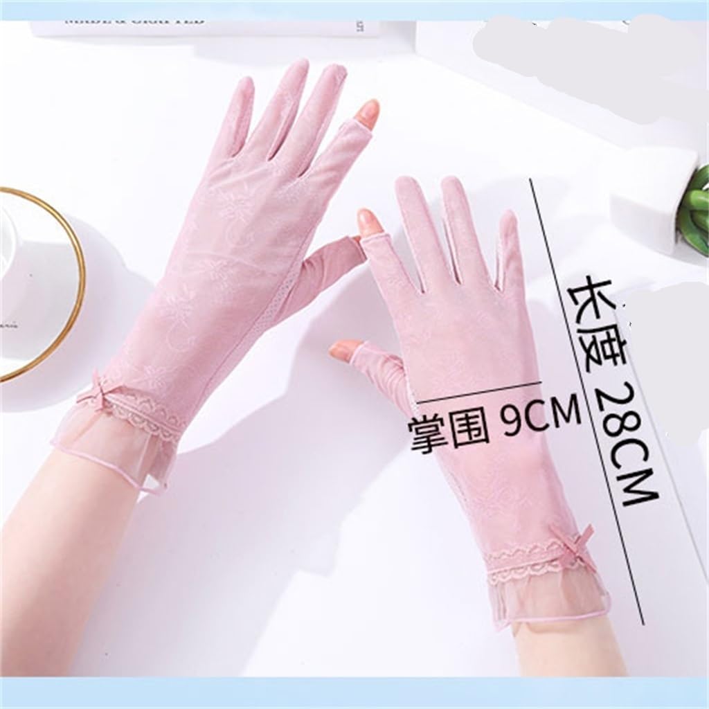 Ice Silk Cool Lace Thin Gloves Women's Driving Riding Elastic Breathable Leak Two Fingers