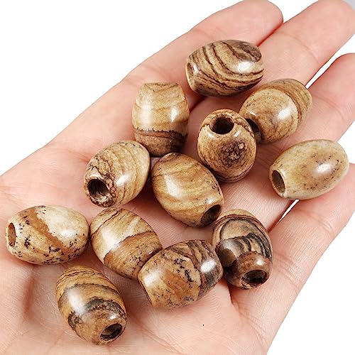 mookaitedecor 30pcs 16mm Natural Barrel Picture Jasper Large Hole Gemstone Beads for Jewellery Making Oval Loose Healing Crystal Stone Beads for Crafting European Bracelet Macrame DIY Projects - Image 2