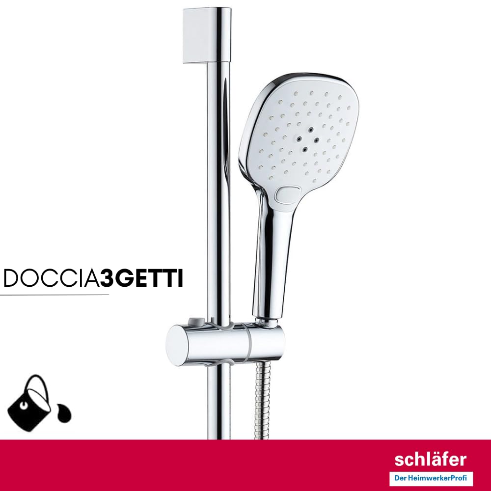 Schläfer 1317100 | Set Doccia Completo Cromato con Colonna Saliscendi, Doccetta a 3 Getti con Sistema Anticalcare, Flessibile Doccia Incluso