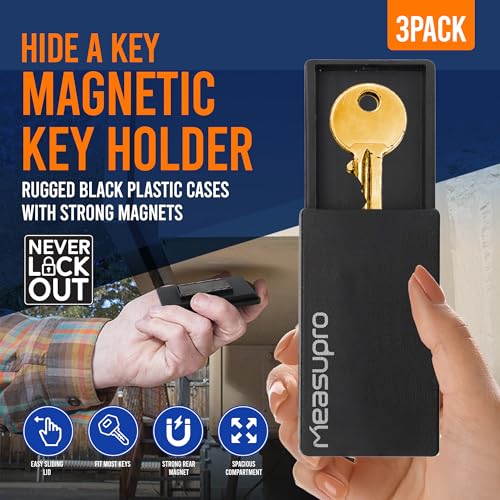 Image of Magnetic Key Holder for Car - 3 Pack - 1 Size - Car Key Hider & More - Strong Magnets - Rugged Black Plastic Cases
