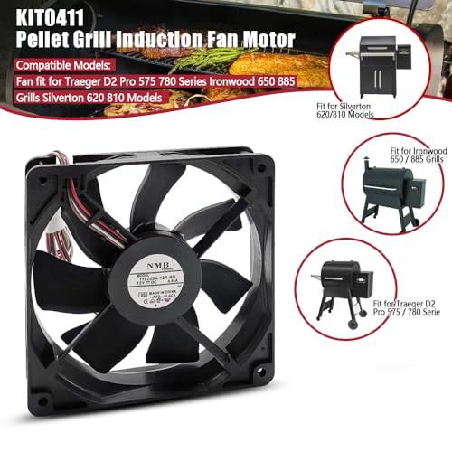 TWDRET Pellet Grill Induction Fan Motor KIT0411 Compatible with Traeger D2 Pro 575 780 Ironwood Series Replace 11925SA-12R-BU