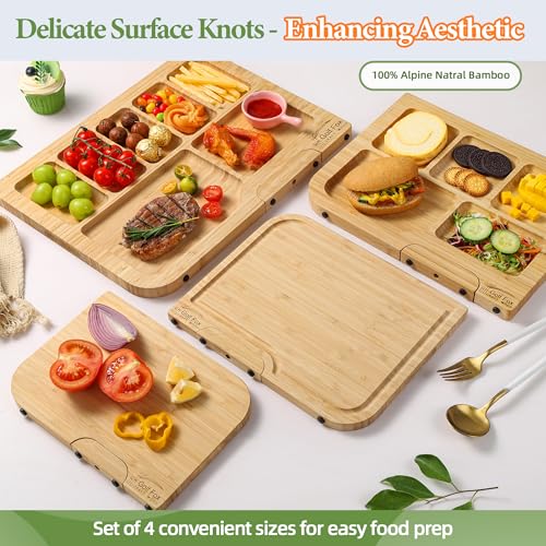 4-Piece Bamboo Cutting Board Set with Rotating Stand - Kitchen Gift - Image 6