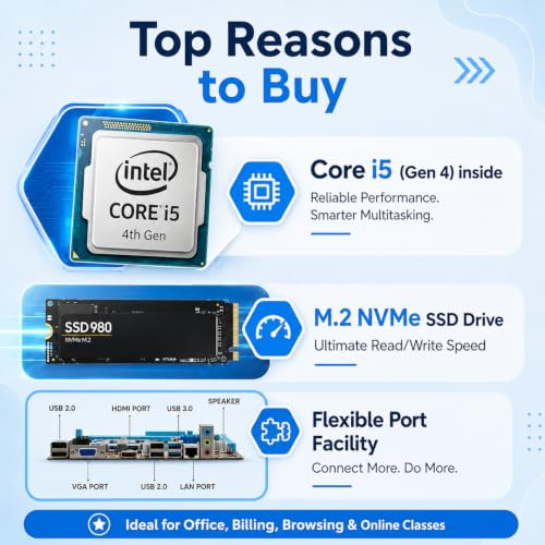 Image of Computer Desktop PC #CPU i5-GEN4 Turbo + 16GB RAM + 1TB SSD NVMe + HDMI + VGA +1Gbps LAN + USB 3.0 + HD Graphics + Windows 11 Pro License,MS Office | Tower PC