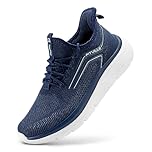 FitVille Extra Wide Fit Trainers for Men Slip On Arch Support Road Running Shoes Lightweight Athletic Sneakers for Gym Fitness Jogging Walking, Dark Blue, 9 Wide