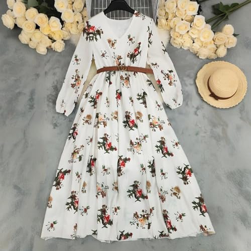 Women's Vintage Pastoral Maxi Floral Dress Long Sleeve V-Neck Western Cowgirl Long Flowy Dress3