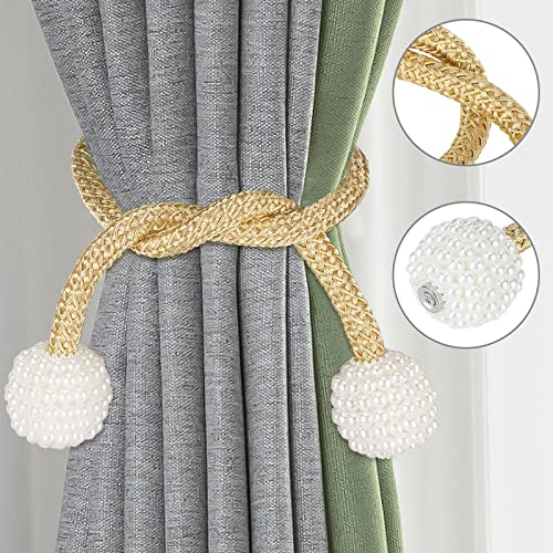 Senbaler 8 Pack Magnetic Curtain Tie Backs With Pearls,Modern Curtain Holdbacks Strap,Decoration For Kindergarten,Outside And Inside Drapes (Gold) #TOP4