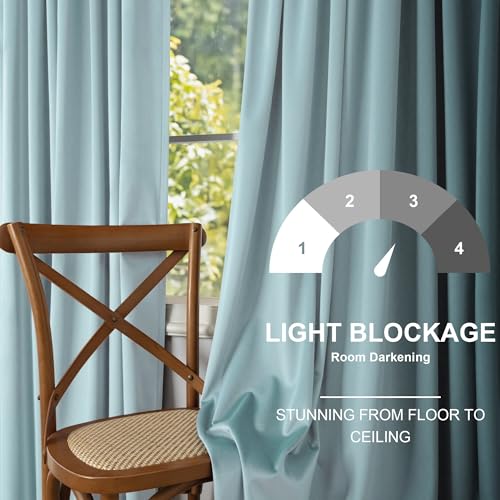 Image of Extra Long Light Blue Velvet Blackout Curtains 108 Inch Length 2 Panel for Large Window Living Room Spring Back Tab Pocket Cold Blocking Heavy Ceiling Floor Winter Drape for Bedroom Patio Sliding Door