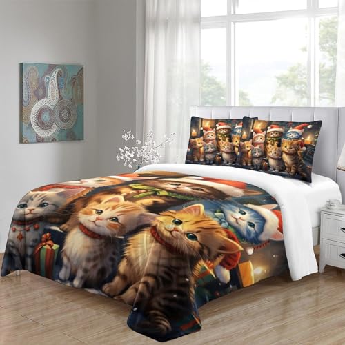 Housse de couette Noël chat imprimé 3D microfibre de lit - 5