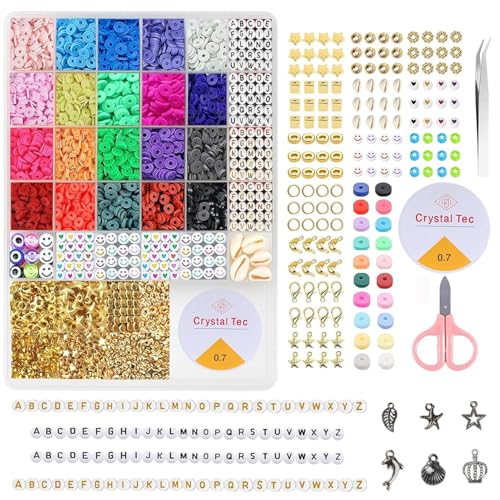 Image of LERUBGA Jewellery Making Kit Bracelet Making Kit Macaron Color for Bracelet Making Clay Beads Kit Letter with Unicorn Pendants, Crystal Star Flower Hair Set for DIY Jewelry Crafts