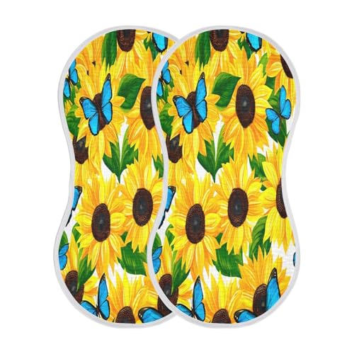 Kigai Sunflower Butterfly Baby Burp Cloths Extra Soft and Absorbent Burping Rags Cotton Burping Clothes Baby Washcloths for Newborn Boys Girls - 1 Pack