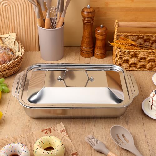 Plat de cuisson rectangulaire inox anti-projections avec couvercle