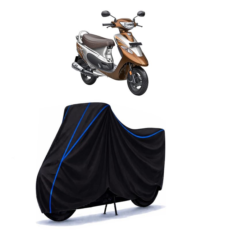 Image of Scooty Cover Water Resistant for Pep Plus Mudhal Kadhal | Universal Scooter & Bike Cover | Heavy Duty UV Dust, Rain & Scratch Protection Weather Indoor Outdoor | Black with Blue Piping