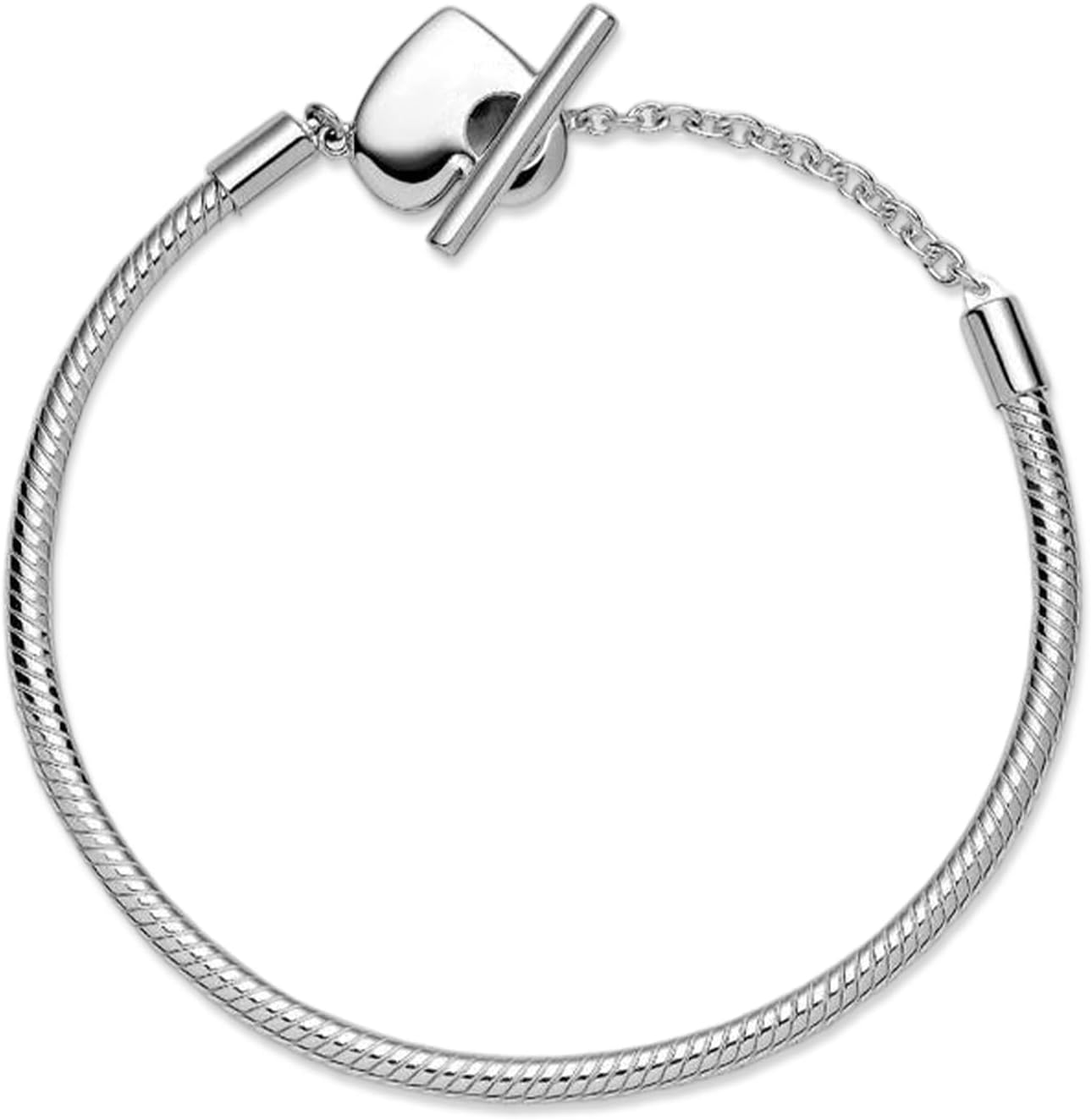 Annmors 925 Sterling SIlver Heart T-Bar Snake Chain Bracelet Compatible with Women's Bangle Charm & Pendants - Image 3