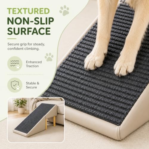 Image of 2-in-1 Foldable Ottoman Dog Ramp for Couch,Convertible Folding Dog Stairs for Couch and Bed,Non-Slip Wooden Pet Stairs for Puppy Senior Injured Dogs