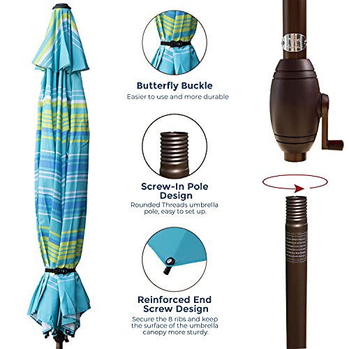 Abba Patio 11Ft Patio Umbrella Outdoor Umbrella Patio Market Table Umbrella With Push Button Tilt And Crank For Garden, Lawn, Deck, Backyard& Pool, Turquoise Stripe #TOP3