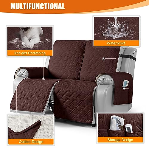 Image of VANSOFY Waterproof Recliner Loveseat Covers Washable, Coffee,2 Seater | 1-Piece, Non-Slip with Elastic Straps, Sofa Cover with Pocket for Dogs, Pets