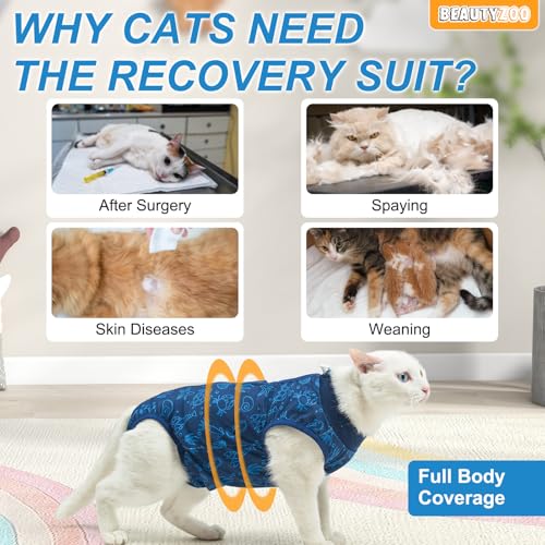 Image of BEAUTYZOO Cat Surgery Recovery Suit, Female Spay, Male Neuter, 2 Pack | Onesie for Cats After Surgery, Anti Licking Wounds, Cone of Shame Alternative, Surgical Recovery Anxiety Vest, Blue Ocean M