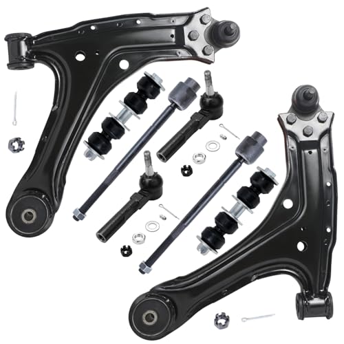 Image of Detroit Axle - Front Lower Control Arms Kit for 1997-2003 Chevrolet Malibu, 1999-2005 Pontiac Grand Am, 2 Lower Control Arms w /Ball Joints, 4 Inner & Outer Tie Rods, 2 Sway Bar Links Replacement