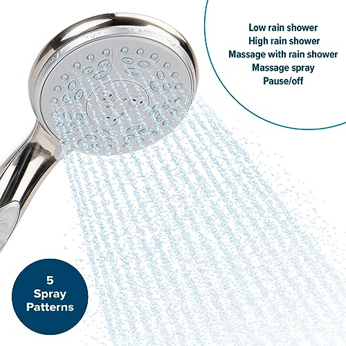 Image of Camco Complete RV /Marine Shower Head Kit | Features Convenient On /Off Switch for Water Efficient Showers | 5 Spray Patterns | Brushed Nickel (43747)