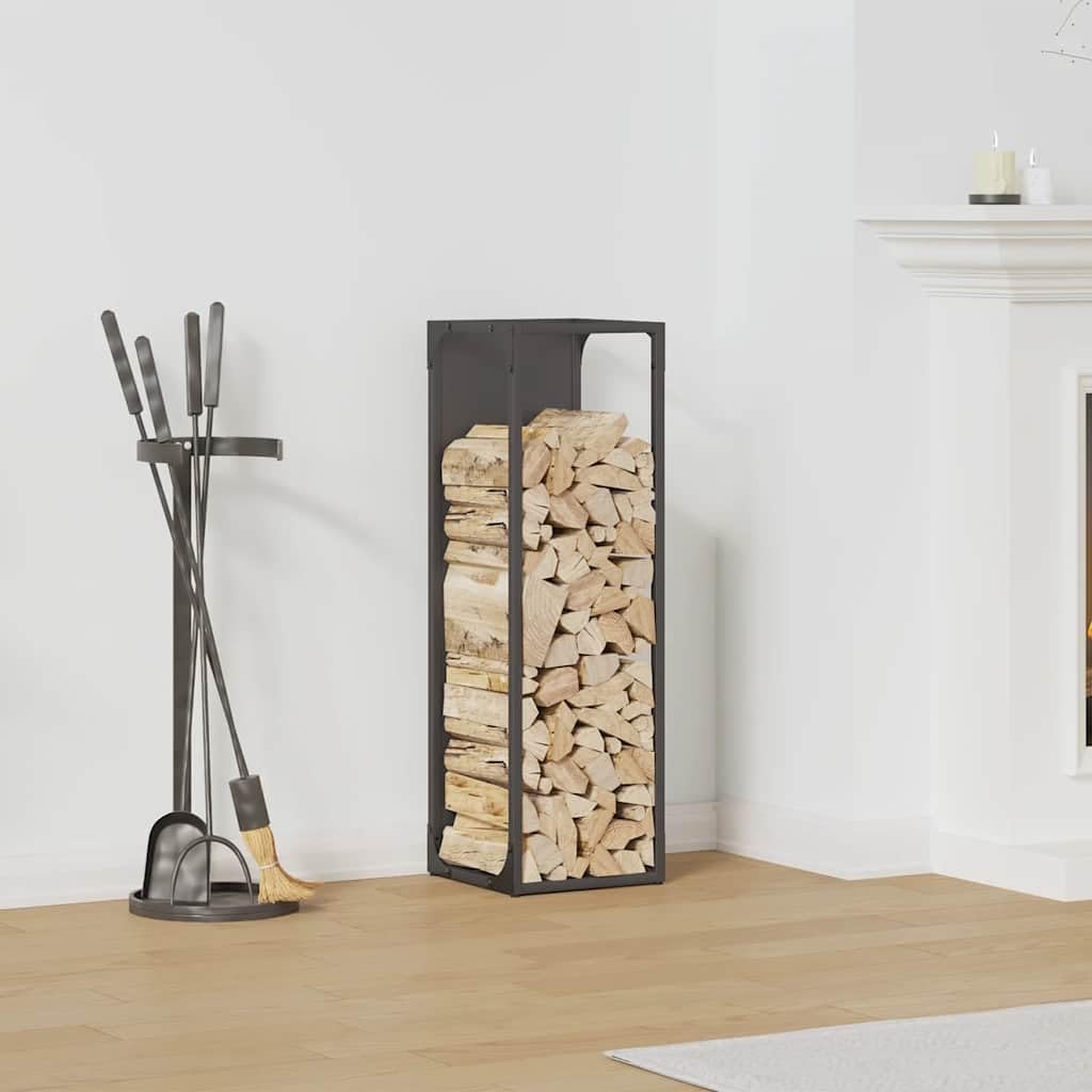 Homgoday Leñero Negro 25x25x80 cm Acero Laminado en frío Estante metálica para leña,Soporte de Almacenamiento para Interiores y Exterior
