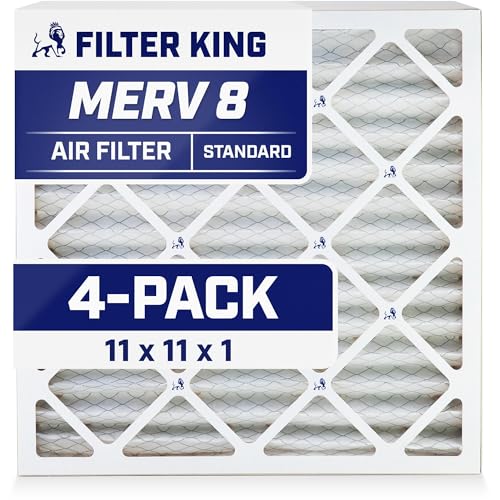 Filter King 11x11x1 Air Filter | 4-PACK | MERV 8 HVAC Pleated A/C Furnace Filters | MADE IN USA | Actual Size: 11 x 11 x .75'