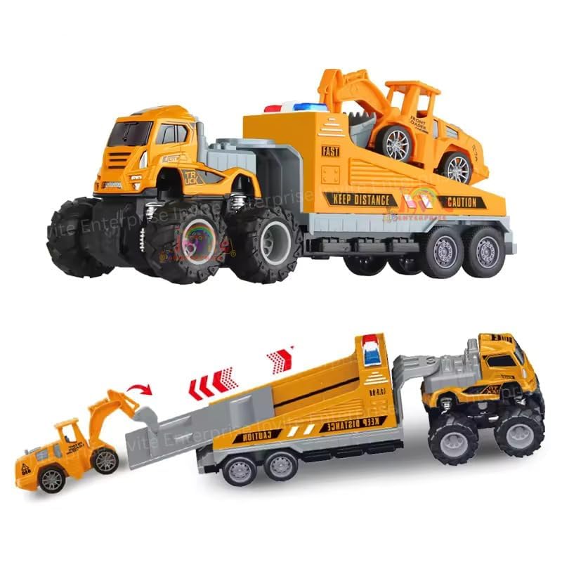Image of 1:43 4WD Diecast Alloy Engineering Excavator Truck Toys with Friction Powered Miniature Car Vehicle Toy for Kids, Boys and Girls 【Pack of 1 - Multi Engineering Excavator Truck】