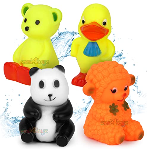 Image of Zest 4 Toyz Chu Chu Toys for Baby Bath Mix Cute Animals Squeeze Sound Toys Baby Bath Floating Water Toys for Babies Kids Non-Toxic ( 4 Pieces) Multi Color