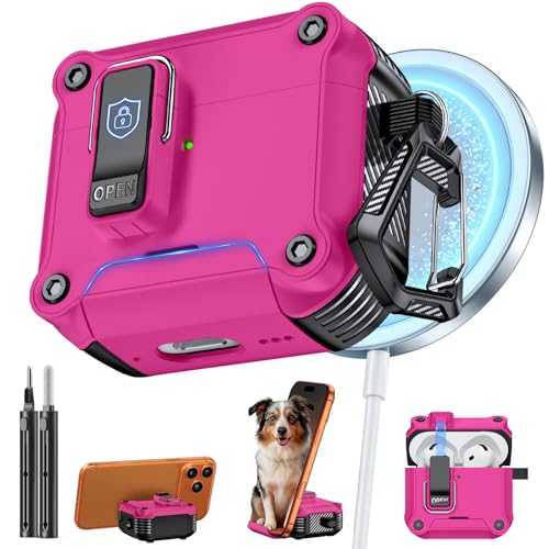 Image of Inesore for AirPods 4 Case with Secure Lock (Rose red) | Phone Stand Design,Compatible with MagSafe,Automatic Snap Switch Secure Cover with Cleaner Kit & Keychain