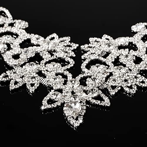 Urroma 1 Piece Silver Rhinestone Wedding Collar Decoration, Rhinestone Bridal Sash Applique For Wedding Dress Decoration Women's Prom Dress Belt Decoration Headdress #TOP2