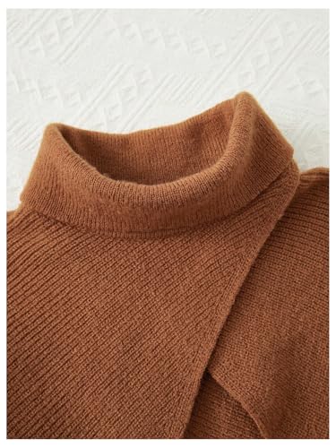 MakeMeChic Girl's Wrap Cropped Sweater High Neck 3/4 Sleeve Fall Y2K Knitted Pullover Tops3