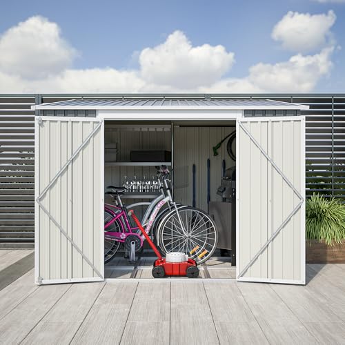 Image of YOPTO 8x6 FT Lean to Outdoor Storage Shed W /Adjustable Lockable Double Side Doors,Metal Shed W /Floor Frame & 2 Air Vents,Garden Tool House W /Updated Frame Structure,for Backyard Patio Lawn,Gray