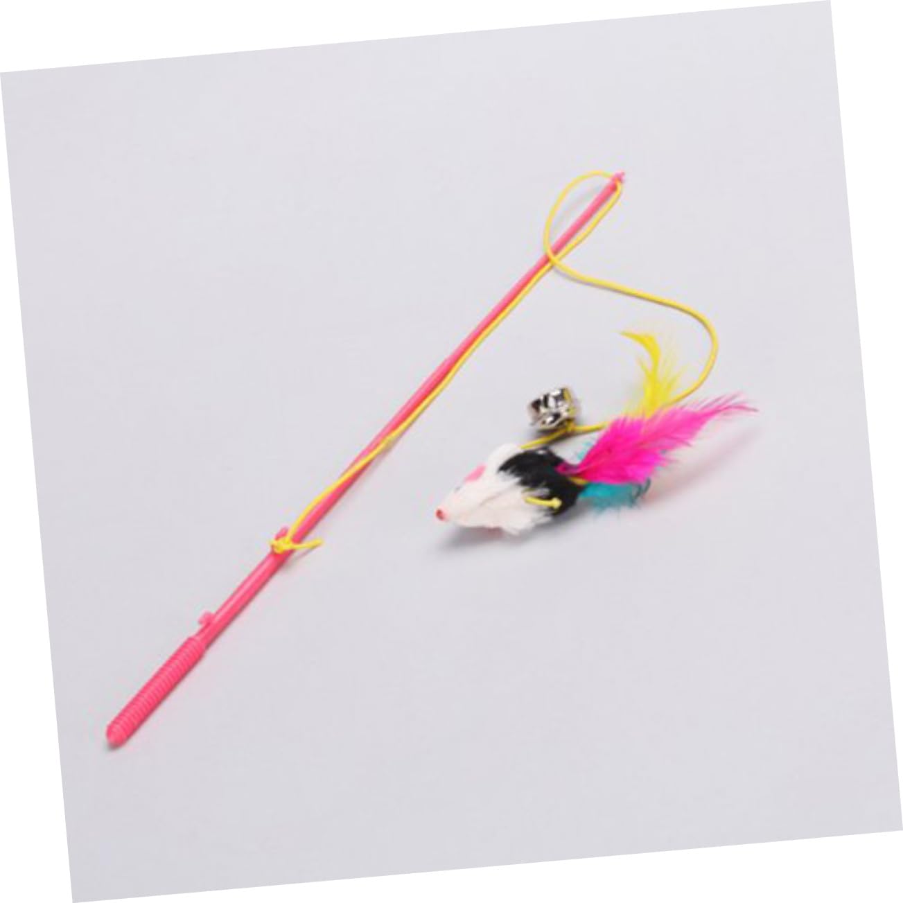 Canne à Pêche pour Chat Interactive Souris en Poils de Lapin et Clochette | Tige Suspendue à Corde Élastique, Tige en Plastique, Jeu pour Chaton Intérieur Couleur Aléatoire
