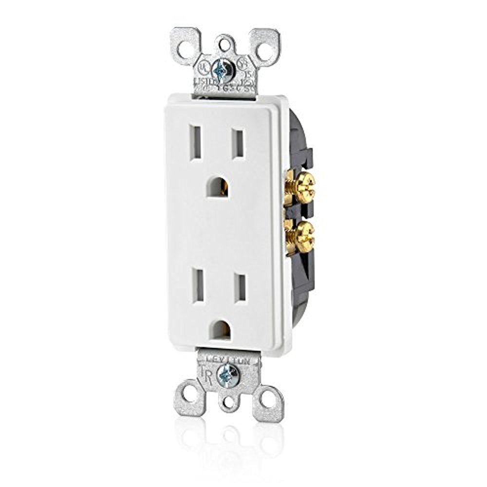 Product image of Leviton 15 Amp Decora Tamper-Resistant Duplex Electrical Wall Outlet, T5325-W, White