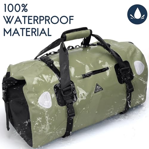 Haimont Duffel Bag Waterproof Roll Top Dry Bags with Tie Down Straps for Motorcycle, Boating,Kayaking, SUP, Travelling, Army Green, 50L