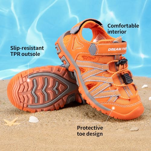 Image of DREAM PAIRS Boys Girls Closed-Toe Outdoor Summer Sport Sandals for Toddler /Little /Big Kid,Size 7 Toddler,Orange,181108K