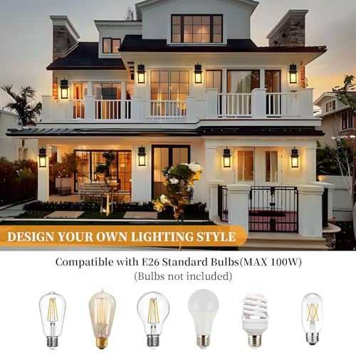 SNRU Porch Light Outdoor Wall Light for House, 1 Pack Waterproof Black Exterior Lighting Fixture Wall Mount with Tempered Glass, Anti-Rust Outdoor Wall Lantern Light for Garage Patio - Image 3