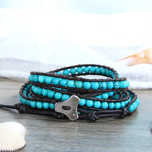Image of C.QUAN CHI Natural Crystal Bead Bracelet Leather Wrap Bracelet 5 Wrap Stackable Braid Bracelet Bangle Jewelry Birthday Gifts