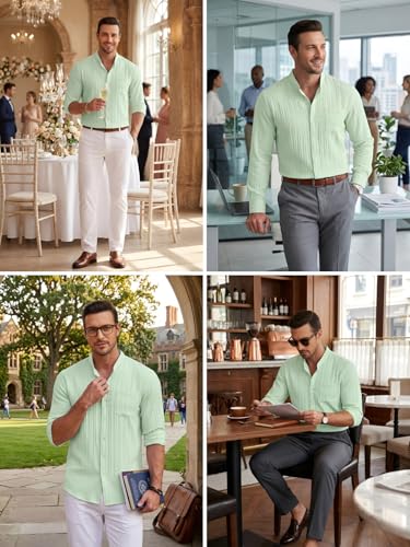 Image of Leriya Fashion Shirt for Man New |Textured Shirts for Men | Long Sleeve Button Down Shirt |Beach Holiday Trendy Evening & Vacation Outfit