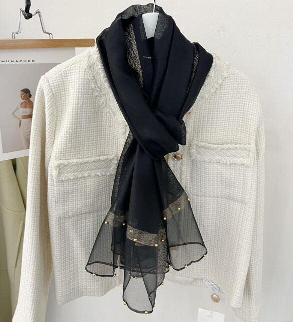 HURESON Lightweight Silk Scarf Elegant Soft Shawls and Wraps for Evening Dresses Black Beaded headscarf glitter Scarves for Women for All Seasons3