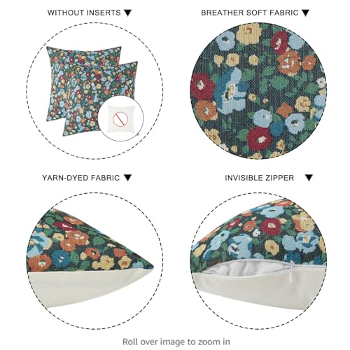 Vintage Embroidery Floral Pillow Coveres 18x18 for Sofa Couch Chair Bedroom Living Room,Jacquard Black Square Decorative Throw Pillow Covers — view 6