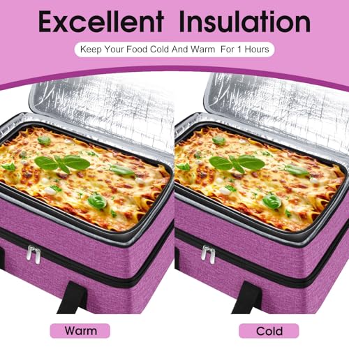 Double Insulated Casserole Carrier, Portable Casserole Carrier for Hot or Cold Food Lunch Tote Warmer or Cooler Bag, Lasagna Lunch Bag for Potluck Parties- Fits 9" x 13" Baking Dish-Rose Purple by MIAOJIE - Image 4