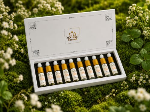 Image of Classic Combo - Pack of 10 Premium Non-Alcoholic Attar Perfumes (6ml Each) | Long Lasting Fragrance Set for Men & Women | Pure Alcohol-Free Roll-On Perfume Oil | Buy Noorson Classic Combo Pack of 10 Long Lasting Attars | Luxury Alcohol-Free Perfume Gift Set
