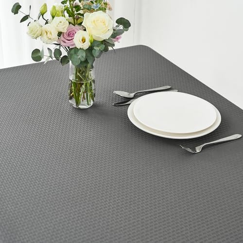 Image of maxmill Rectangle Tablecloth Weaved Texture Design Water Resistant Spill-Proof Soft Washable Table Cloth for Dining Room Decoration, Banquet Parties Event Holiday Dinner, 52 x 84 Inch Charcoal Gray