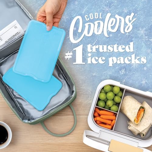 Cool Coolers by Fit & Fresh 4 Pack XL Slim Ice Packs, Quick Freeze Space Saving Reusable Ice Packs for Lunch Boxes or Coolers, Blue, 239ICE, 4 count (Pack of 1) - 1