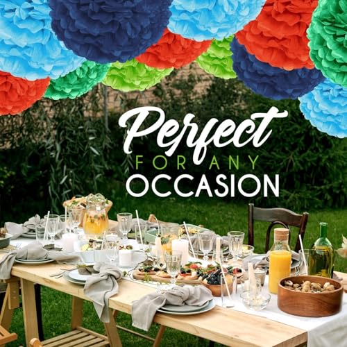 Image of EPIQUEONE Tissue Paper Pom Poms Party Decoration Kit - 20-Piece 6 /8 /10 /12 /14-Inch Multi-Color Set - Easy DIY Decor for Bridal Shower, Birthday & Baby Shower