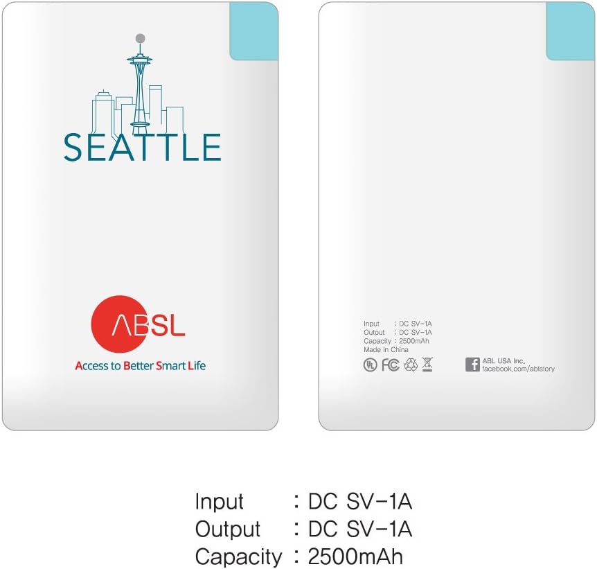 ABSL Ultra Thin Seattle Power Bank, Slim Light Portable Card Type Mobile Power Supply, 2500mAh Compact Size External Battery for Both Android and iPhone