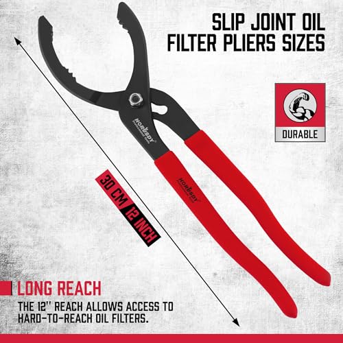 Image of HORUSDY 12 inch Adjustable Oil Filter Pliers, Adjustable Oil Filter Wrench Removal Tool (Red)