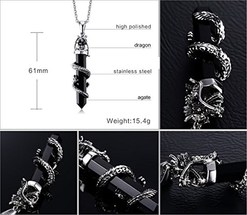 Fashion Month Mens Biker Stainless Steel Punk Vintage Style Black Agate Cool Gothic Dragon Pendant Necklace #TOP1
